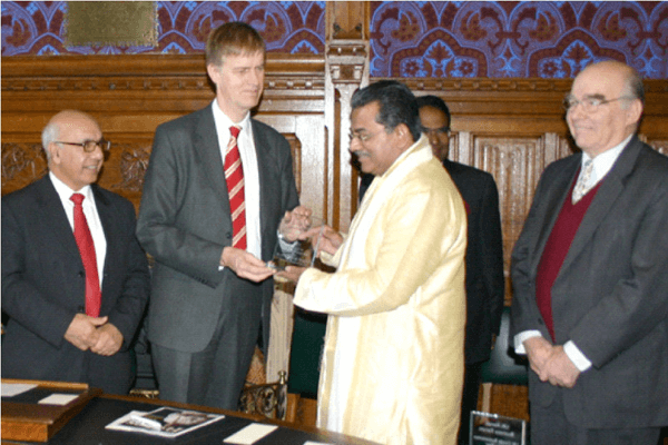 Asian Businessman of the Year 2011 award conferred upon Shri. M.G. George Muthoot by the UK-Kerala Business Forum at British Parliament London.
