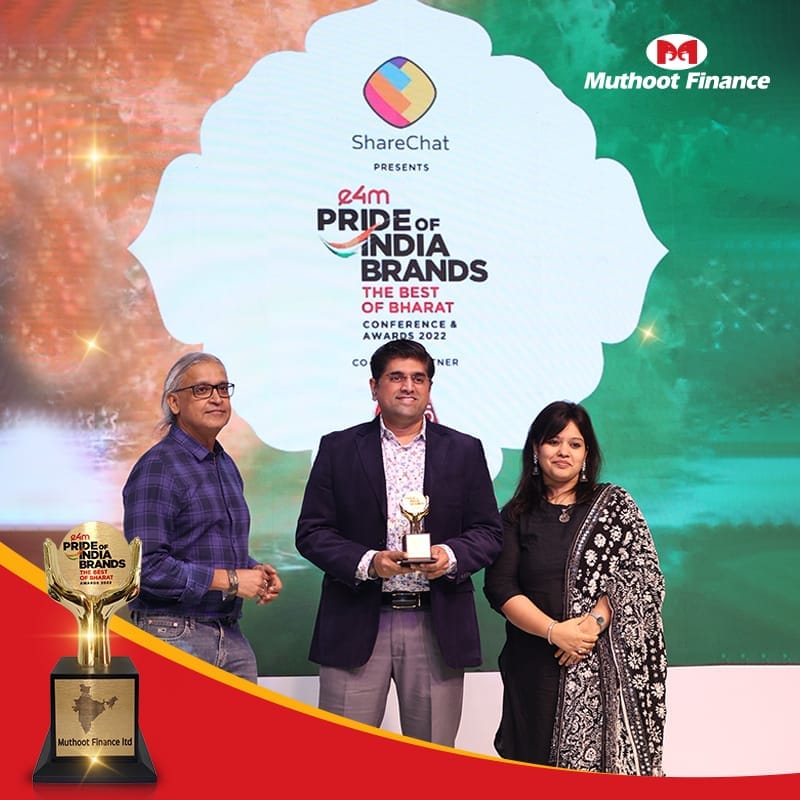 We are extremely happy to announce that Muthoot Finance has won The Best of Bharat Award at exchange4media's Pride of India Brands 2022. On behalf of The Muthoot Group, the award was received by Mr. Abhinav Iyer, General Manager- Marketing & Strategy