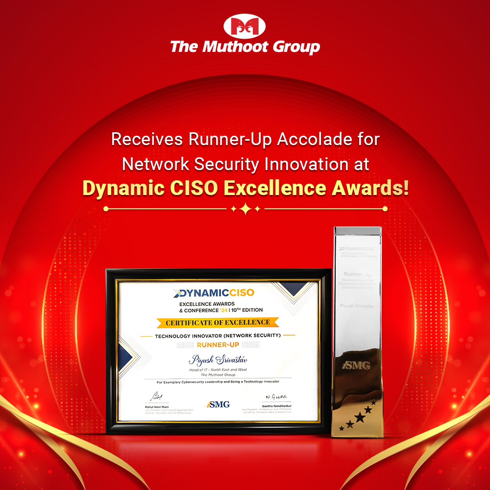 The Muthoot Group receives the runner-up award at the Dynamic CISO Excellence Awards 2023